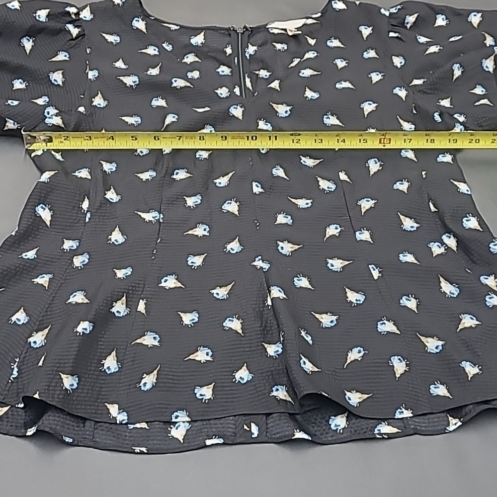 Rebecca Taylor Black Silk Floral Patterned Shortsleeve Women's Top Size 14/L - Picture 6 of 10